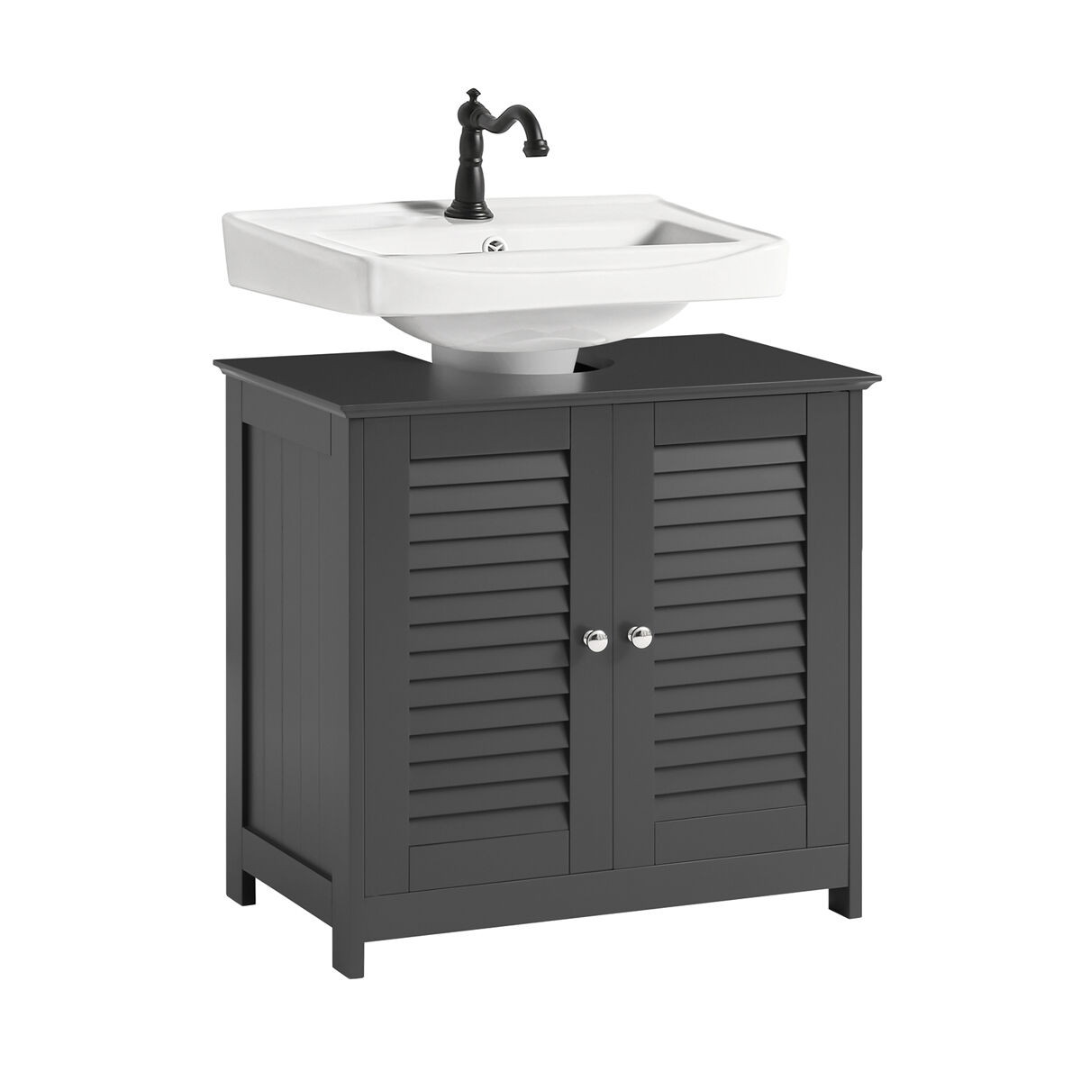 Mueble para debajo del lavabo armario de baño de suelo 2 estantes y 2 puertas gris oscuro 60 x 35 x 58 cm frg237-ii- dg sobuy
