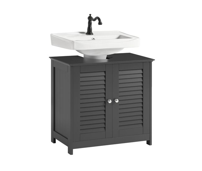 Mueble para debajo del lavabo armario de baño de suelo 2 estantes y 2 puertas gris oscuro 60 x 35 x 58 cm frg237-ii- dg sobuy