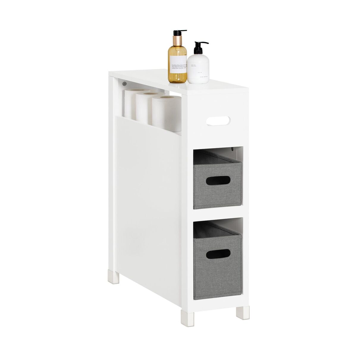 Sobuy mueble de baño con 2 cestos armario multifuncional de almacenaje para baño con 1 estante 60 x 20 x 70 blanco bzr83-w