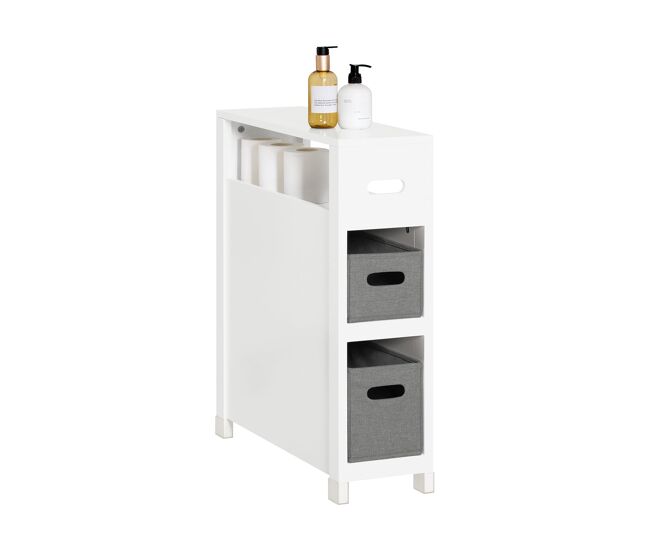 Sobuy mueble de baño con 2 cestos armario multifuncional de almacenaje para baño con 1 estante 60 x 20 x 70 blanco bzr83-w