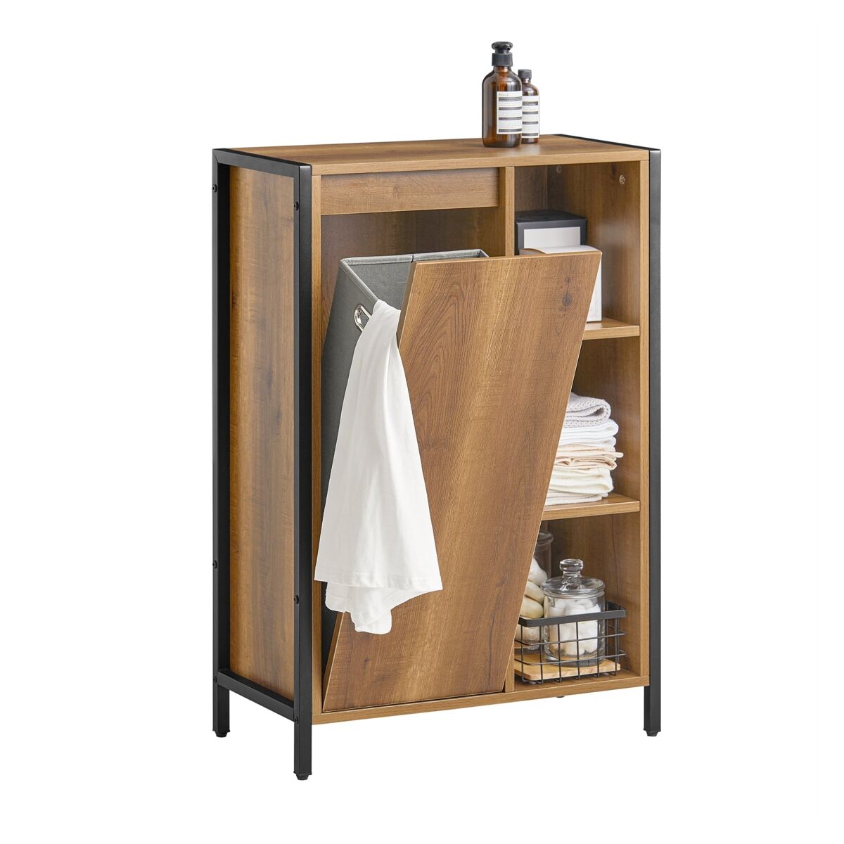 Armario de baño cesto para ropa sucia con un cesto y 3 estantes 60 x 30 x 90 cm bzr65-pf sobuy