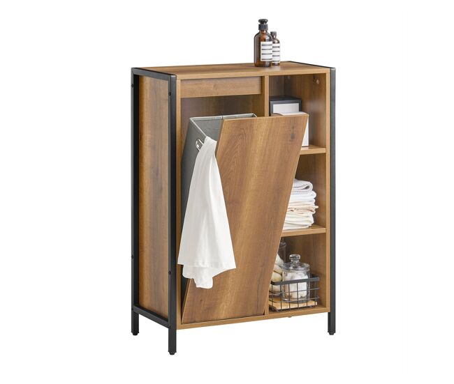 Armario de baño cesto para ropa sucia con un cesto y 3 estantes 60 x 30 x 90 cm bzr65-pf sobuy