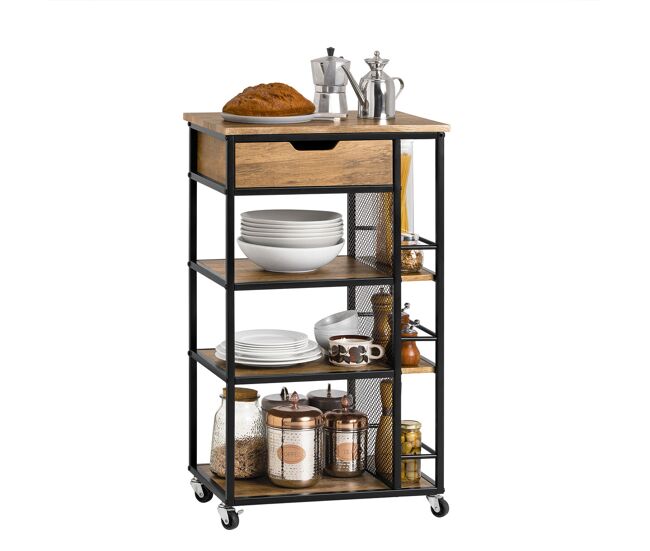 Camarera carrito de servir multiusos con 1 cajón 3 estantes y estantes laterales 50 x 37 x 87 cm fkw99-n sobuy