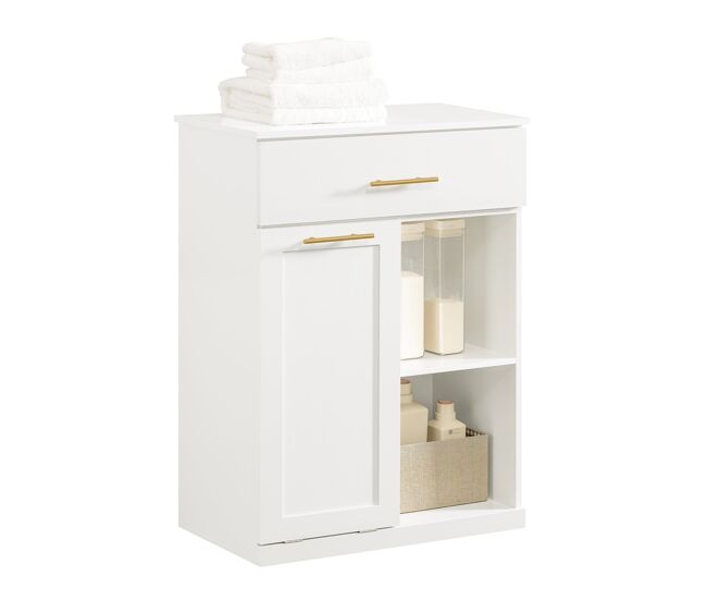 Armario de baño mueble de almacenaje con 1 cesto para colada y 1 cajón blanco 66 x 37 x 95 cm bzr66-w sobuy