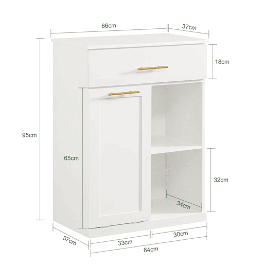 Armário de casa de banho com 1 cesto para roupa suja e 1 gaveta BZR66-W SoBuy