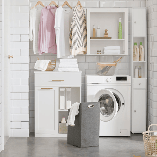 Armário de casa de banho com 1 cesto para roupa suja e 1 gaveta BZR66-W SoBuy