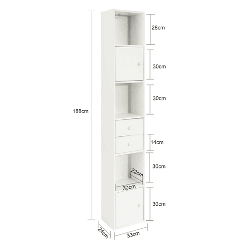 Móvel de casa de banho alto com 2 portas e 2 gavetas STR10-W SoBuy