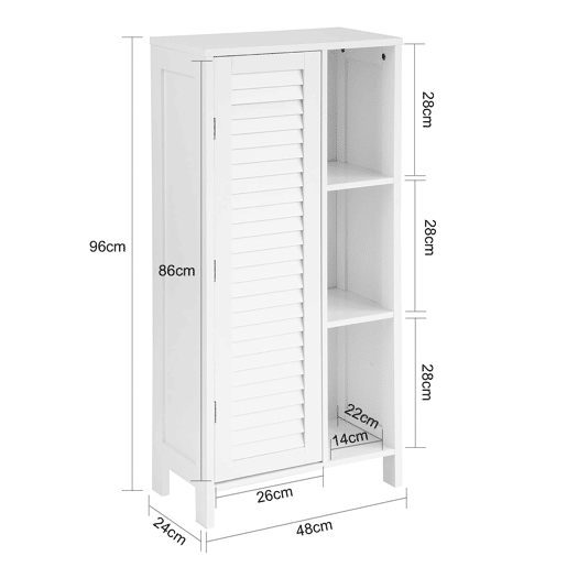 Armário de casa de banho com 1 porta e 3 prateleiras BZR39-W SoBuy