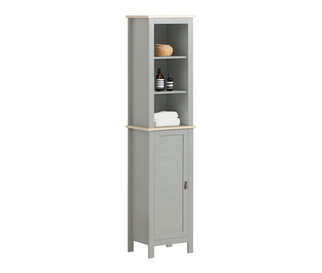 Armario alto baño mueble columna de baño con 3 estantes y 1 puerta 39 x 30 x 169 cm gris bzr68-hg sobuy