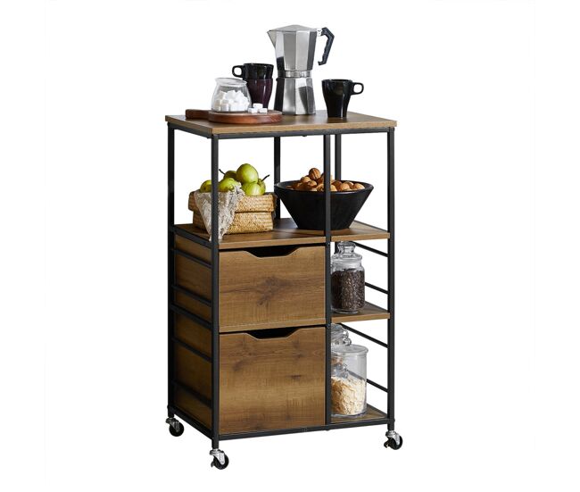 Carrito de servicio camarera con ruedas multiusos mueble para microondas con 3 cajones y 3 estantes 53 x 37 x 89 cm fkw111-pf sobuy