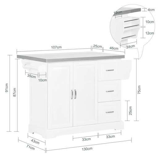 Carrinho de cozinha com bancada extensível FKW41-ST SoBuy