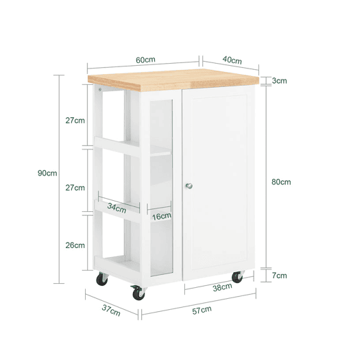 SoBuy Carrinho de cozinha 3 prateleiras 1 porta FKW75-WN