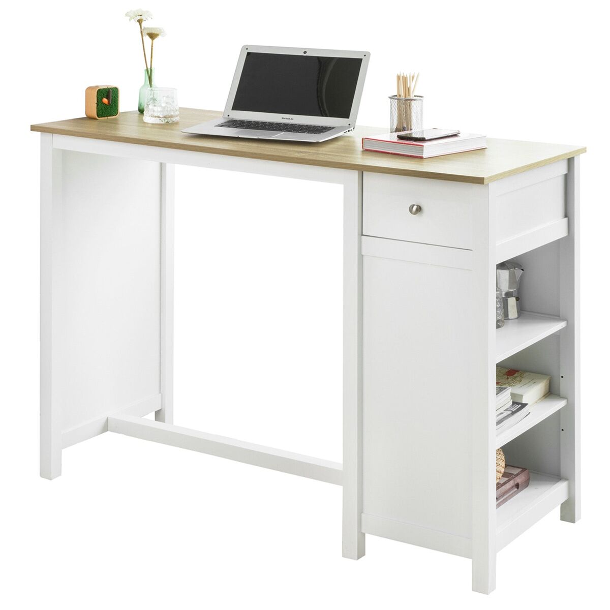 Sobuy fwt64-wn mesa de bar con 1 cajón y 3 estantes