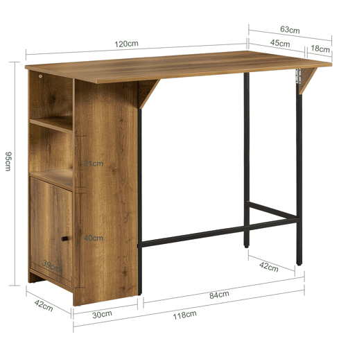 Mesa de bar alta com 1 tampo adicional rebatível FWT98-PF SoBuy