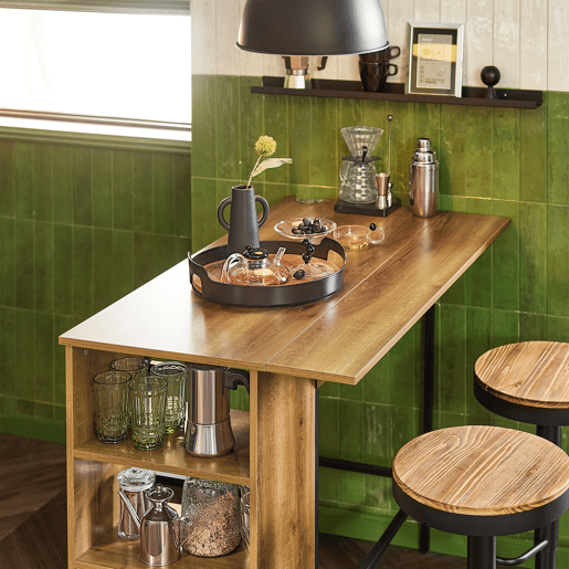 Mesa de bar alta com 1 tampo adicional rebatível FWT98-PF SoBuy