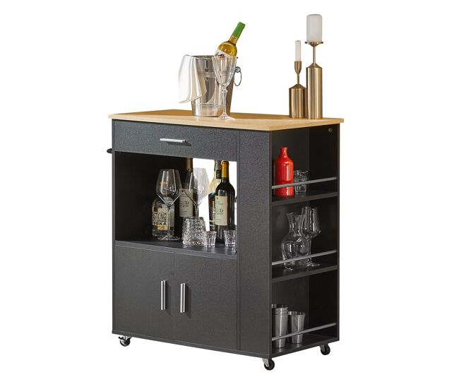 Carrito de servicio camarera multiusos mueble con estante lateral puertas cajones porta paños de cocina 82 x 46 x 88 cm fkw113-sch sobuy