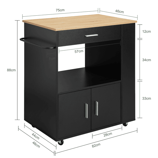 Carrinho de serviço com prateleira lateral FKW113-SCH SoBuy