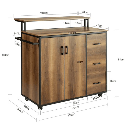 Ilha de cozinha com 2 portas 1 prateleira extra KNL02-PF SoBuy