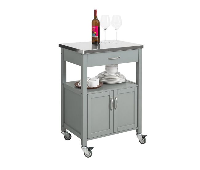 Carrito de cocina con ruedas camarera con tablero de acero inoxidable 60 x 92 x 44 cm gris fkw22-hg sobuy