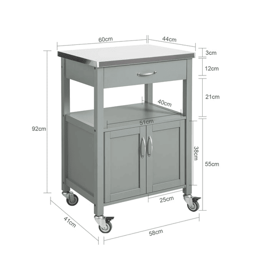 Carrinho de cozinha com tampo de mesa em aço inoxidável FKW22-HG SoBuy