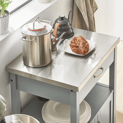 Carrinho de cozinha com tampo de mesa em aço inoxidável FKW22-HG SoBuy