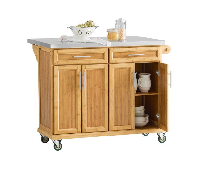 Carrito de cocina con piso de acero,con tablero extensible, carrito de servir de bambú,l115 x p46 x h92cm fkw69-n sobuy