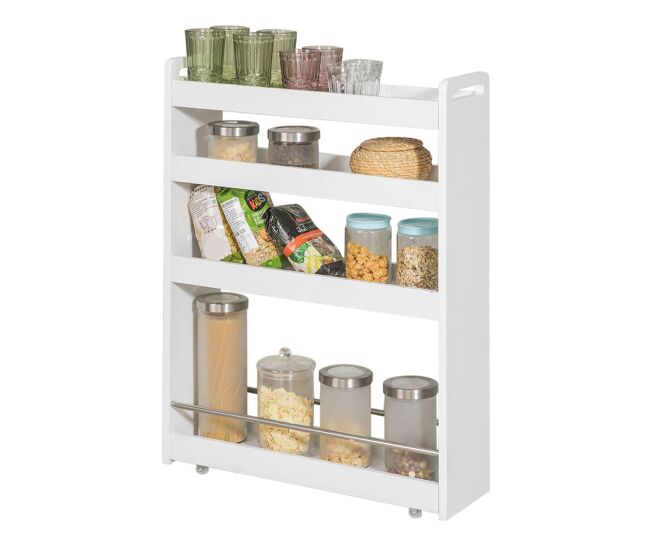 Carro multiuso con ruedas,carrito,4 bandejas,l60 x p18 x h82 cm blanco nsr01-w sobuy