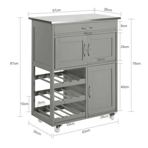 SoBuy Carrinho de cozinha com 3 portas e 1 gaveta FKW45-HG