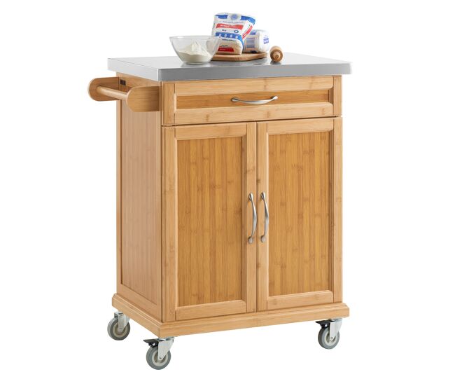 Carrito de cocina con piso de acero, estantería de cocina,carrito de servir de bambú de alta calidad l66xp45xa90cm,fkw13-n sobuy