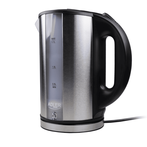 Adler AD 1216 Jarro Eléctrica 1,7 L, Chaleira Eléctrica, Aço Inoxidável sem BPA, Sem Fios, Elemento de Aquecimento Oculto, 2200, Prata