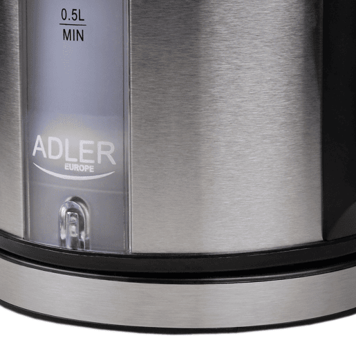 Adler AD 1216 Jarro Eléctrica 1,7 L, Chaleira Eléctrica, Aço Inoxidável sem BPA, Sem Fios, Elemento de Aquecimento Oculto, 2200, Prata