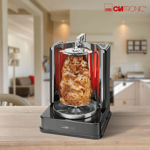 Clatronic DVG 3686 Forno Vertical Rotary Chicken Grill, Doner Kebab, Espetadas, 1400, Preto  cinza