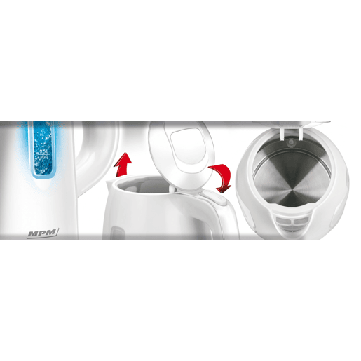 MPM MCZ-66 Jarro Elétrico, 1.7L, Chaleira Eléctrica, Sem fios, Elemento de Aquecimento Oculto, Desligar automático, Iluminado, Base 360, 2200, Branco