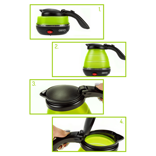 Camry CR 1265 Jarro Elétrico Dobrável, 0.5L, Chaleira Eléctrica, Silicone sem BPA, Elemento de Aquecimento oculto, Desligamento Automático, 750, Verde