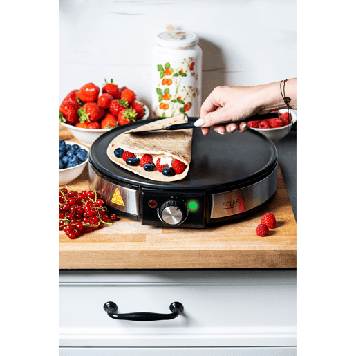 Adler AD3058 Máquina de Fazer Crepes, Diámetro 30cm, Placa Antiaderente, Temperatura Ajustável, 1600, Preto