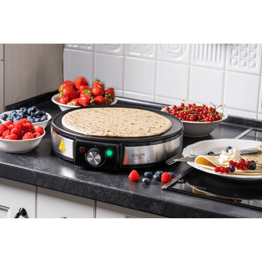 Adler AD3058 Máquina de Fazer Crepes, Diámetro 30cm, Placa Antiaderente, Temperatura Ajustável, 1600, Preto