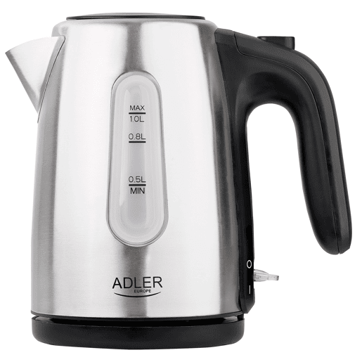 Adler AD1273 Jarro Eléctrico 1,0 L, Chaleira Eléctrica, Aço Inoxidável sem BPA, Sem Fios, 1200, Prata