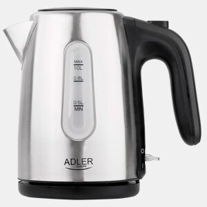 Adler AD1273 Jarro Eléctrico 1,0 L, Chaleira Eléctrica, Aço Inoxidável sem BPA, Sem Fios, 1200, Prata