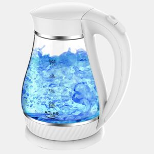Adler AD 1274W Chaleira Eléctrica em Vidro 1,7 L, Interior Iluminado, sem Fios Desligamento Automático, 2200, Branco