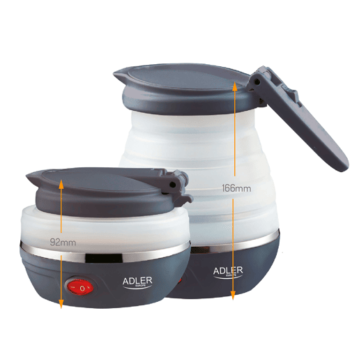 Adler AD1279 Jarro Eléctrica Dobrável, 0.5L, Silicone sem BPA, Elemento de Aquecimento oculto, Desligamento Automático, 750, Branco