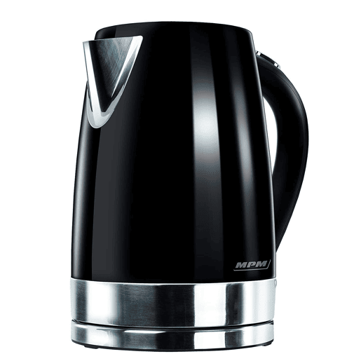 MPM MCZ-58C Jarro Elétrico 1,7 L, Chaleira Eléctrica, Aço Inoxidável sem BPA, Sem Fios, Elemento de Aquecimento Oculto, 2200, Preto