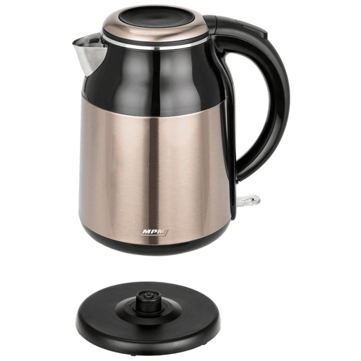 MPM MCZ-91M Jarro Eléctrica 1,7 L, Chaleira Eléctrica, Aço Inoxidável sem BPA, Sem Fios, Elemento de Aquecimento Ocultado, 2000, Prata negra