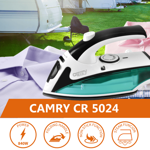 Camry CR 5024 Ferro a Vapor de Viagem Base Inox, 1500, Branco Verde