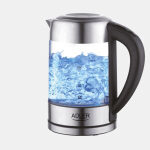 Adler AD 1247 Chaleira Eléctrica em Vidro 1,7 L, Jarro Elétrico, sem BPA, Interior Iluminado, sem Fios, Elemento de Aquecimento Oculto, 2200, Transparente