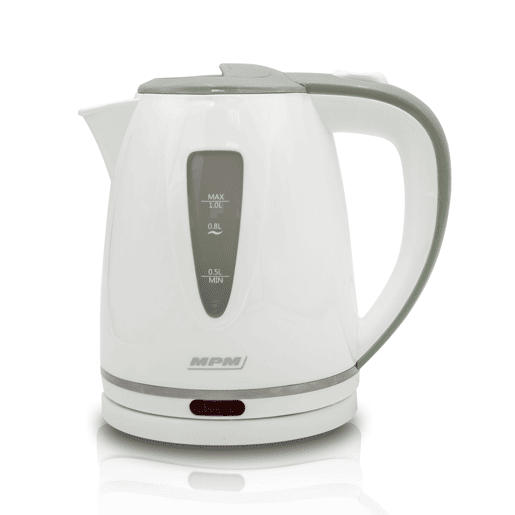 MPM MCZ-64 Jarro Eléctrica Compacto 1L, Chaleira Eléctrica, BPA livre, Resistência Oculta, sem Fios, 1200, Branco