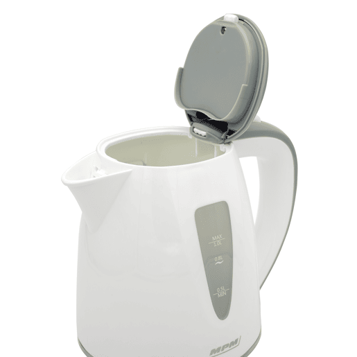 MPM MCZ-64 Jarro Eléctrica Compacto 1L, Chaleira Eléctrica, BPA livre, Resistência Oculta, sem Fios, 1200, Branco