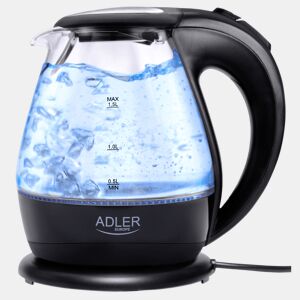 Adler AD 1224 Chaleira Eléctrica em Vidro 1,5 L, Interior Iluminado, sem Fios Desligamento Automático, 2200, Preto