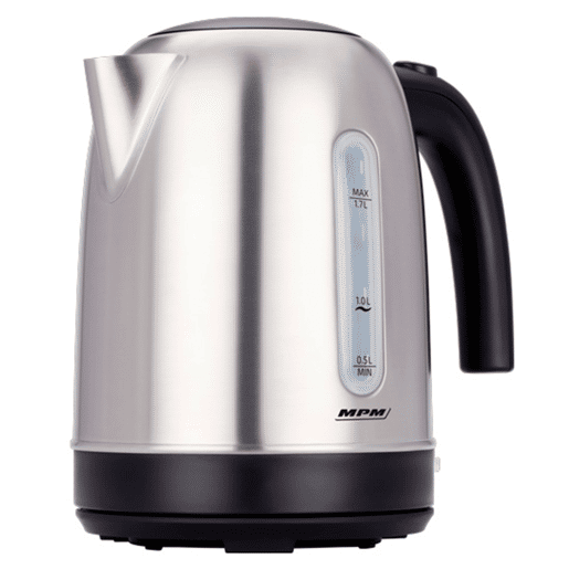 MPM MCZ-102M Jarro Eléctrico 1,7 L, Chaleira Eléctrica, Aço Inoxidável sem BPA, Sem Fios, Elemento de Aquecimento Ocultado, 2200,