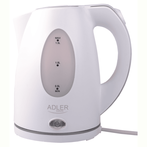 Adler AD 1207 Chaleira Eléctrica de Água 1,5 L sem BPA, sem Fio, Desligamento Automático, Filtro Anti-Calcário, 2200, Branco