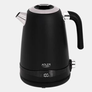 Adler AD1295B Chaleira Eléctrica 1.7 L, Jarro Elétrico, Vintage, BPA Free, Controlo de Temperatura, Aço inoxidável, Sem fios, Elemento de Aquecimento Oculto, 2200, Preto